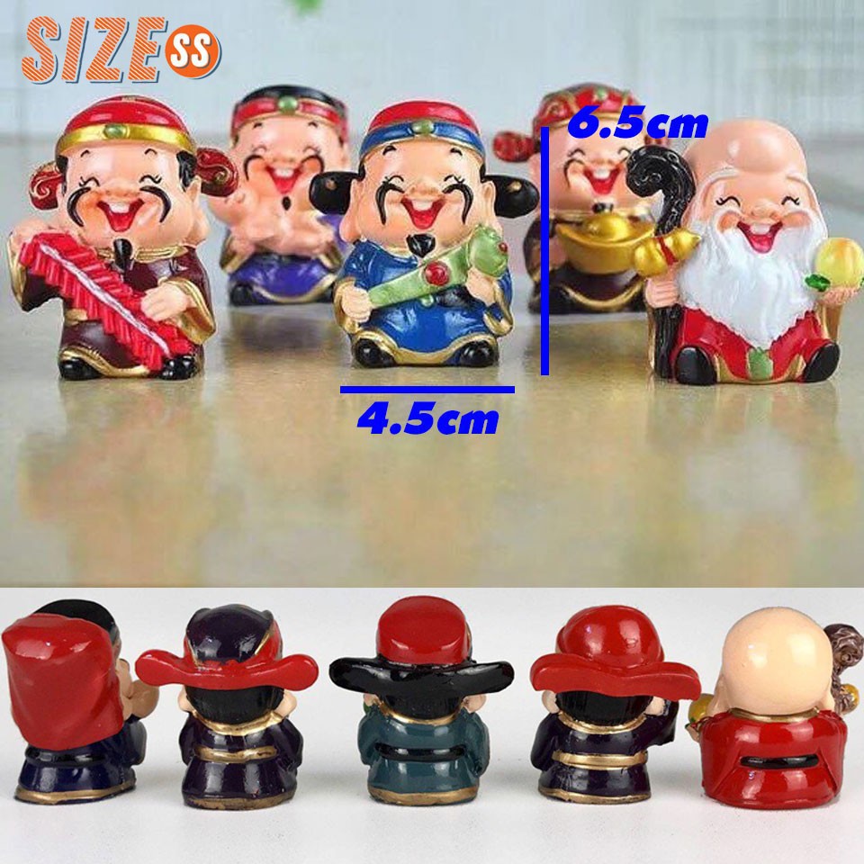 Bộ tượng 5 ông Thần Tài, Phúc, Lộc, Thọ may mắn vui tươi ngộ nghĩnh - Trang Trí Nhà, Để Xe Hơi, Vật Phẩm Phong Thủy