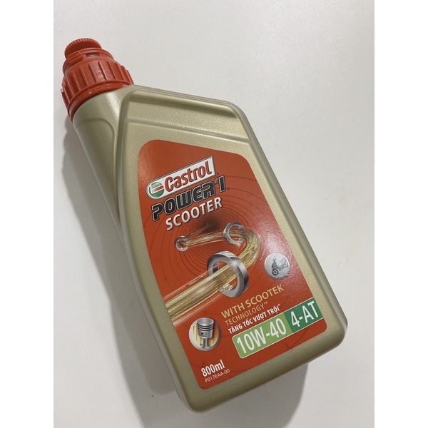 Nhớt Castrol Power 4T cho xe tay ga 10W-40 800ml và 1lit  hàng Chính Hãng