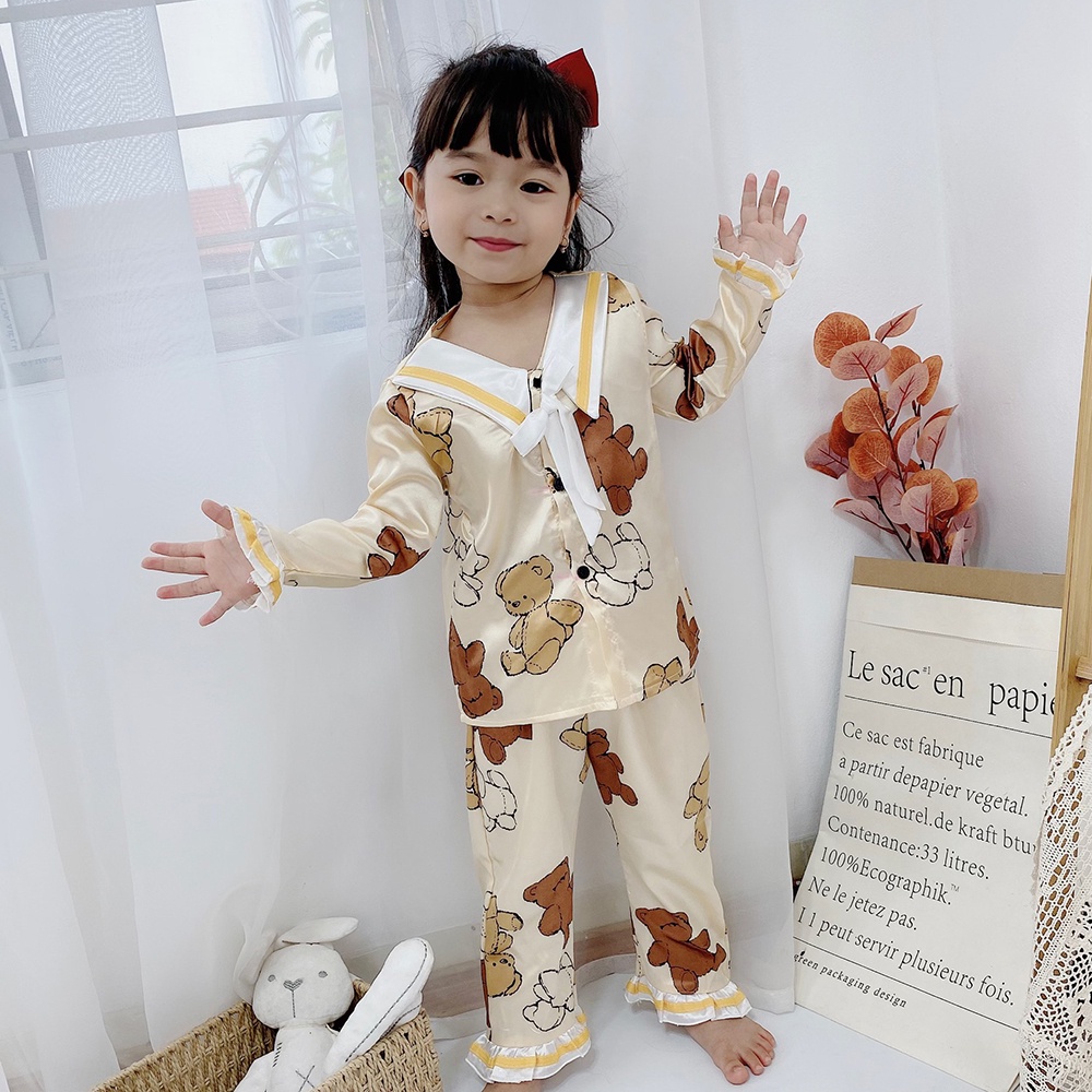 Set Bộ Quần Áo Ngủ Dài Tay Pijama Lụa Mango Cao Cấp Dành Cho Bé Gái 10-36kg - BPN18 - Babi mama