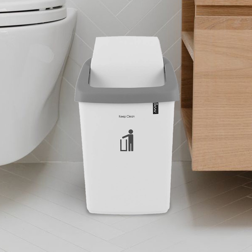 HomeBase DKW Thùng rác nhựa nắp xoay Thái Lan 9L W25xD20xH37 Cm Trắng/Xám