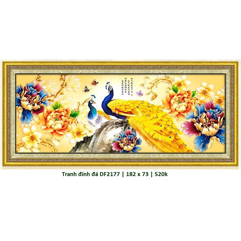 Tranh đính đá cao cấp chim công phú quý DF2177 (KT: 182 x 75 cm)