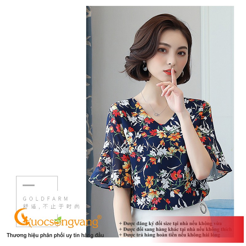 Áo hoa nữ tay loe chiffon áo nữ cổ tròn dáng suông GLA265 Cuocsongvang