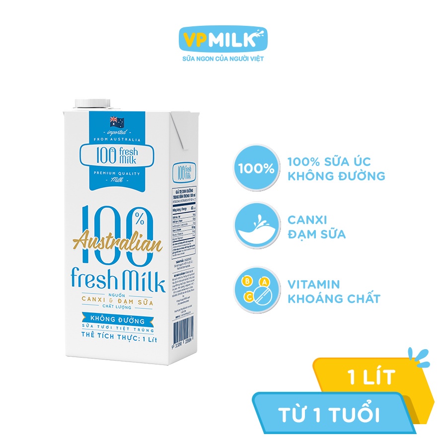 Sữa tươi tiệt trùng VPMilk Fresh  Australian Milk không đường 1 lít