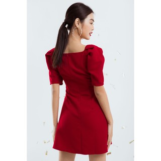 EDINI - D1165 Đầm xếp eo cổ vuông cách điệu