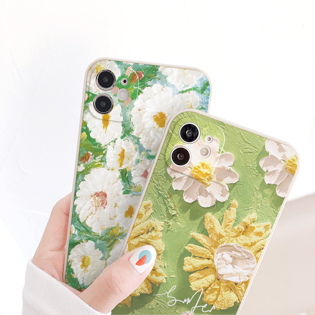 Ốp lưng iphone hình hoa Pearl Daisy  cạnh vuông bảo vệ camera chống sốc 7plus/8plus/x/xs/xsmax/11/12/13/14/pro/promax