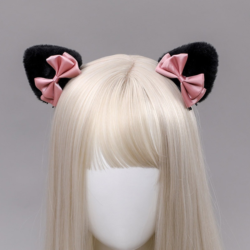 Kẹp Tóc Hình Tai Mèo Hoạt Hình Thắt Nơ Tam Giác Nhồi Bông Đáng Yêu