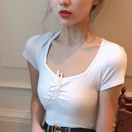Áo Dệt Kim Tay Ngắn Cổ Thắt Nơ Màu Sắc Trơn Dễ Phối Đồ Thời Trang Mùa Hè Cho Nữ