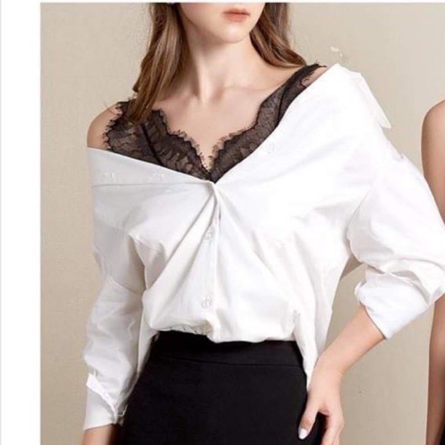 Thanh lý áo sơ mi trắng ren đen MUST HAVE size M