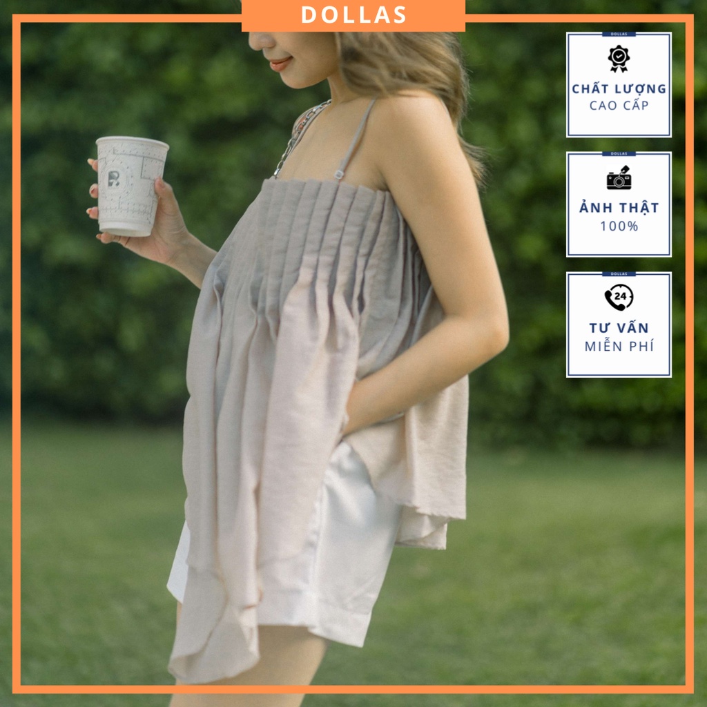 Áo hai dây, áo kiểu nữ, xếp ly thiết kế cao cấp, form rộng, chất vải xịn, mặc mát - dollas