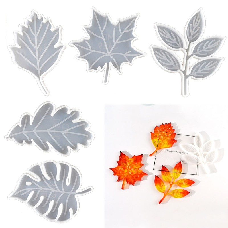 ARIN 5Pcs Leaves Coaster Silicone Resin Mold Tropical Maple Leaf Resin Casting Mold