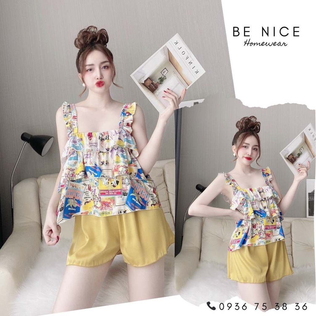 Bộ mặc nhà đùi lụa tầng phối tay con xinh xắn cho nàng nhà Be Nice Homewear