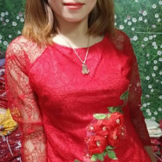 Áo Dài Cách Tân Kèm Chân Váy Màu Đỏ