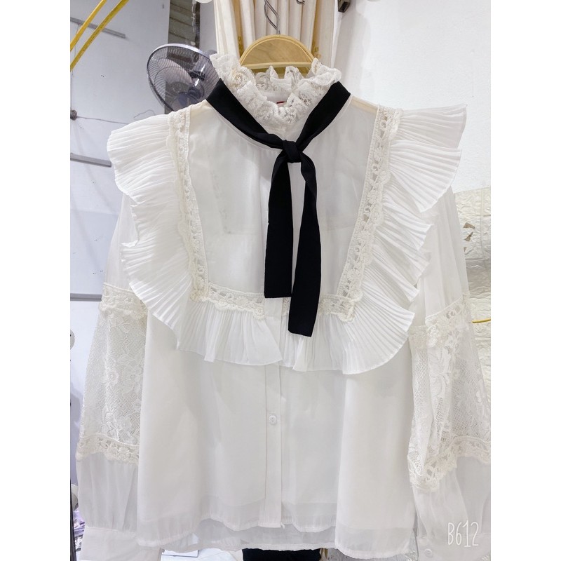 [Mã WASKT304 giảm 15% tối đa 30K đơn 99K] Áo sơ mi cổ trụ pha ren-áo ren bèo tiểu thư điệu đà | BigBuy360 - bigbuy360.vn