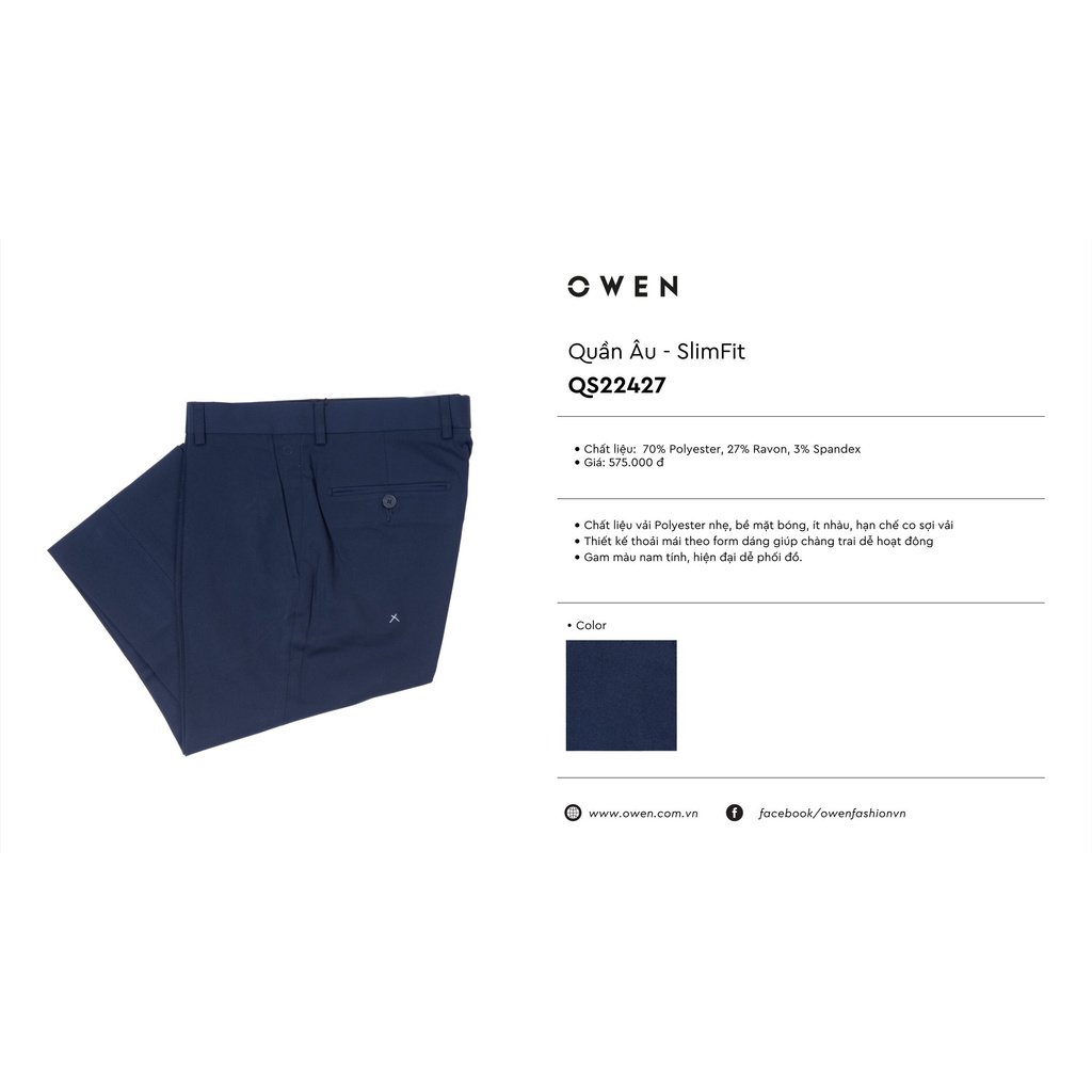 Quần Tây Nam Owen QS22427 Quần Âu Nam Kiểu Dáng Slim Fit Màu Xanh Navy