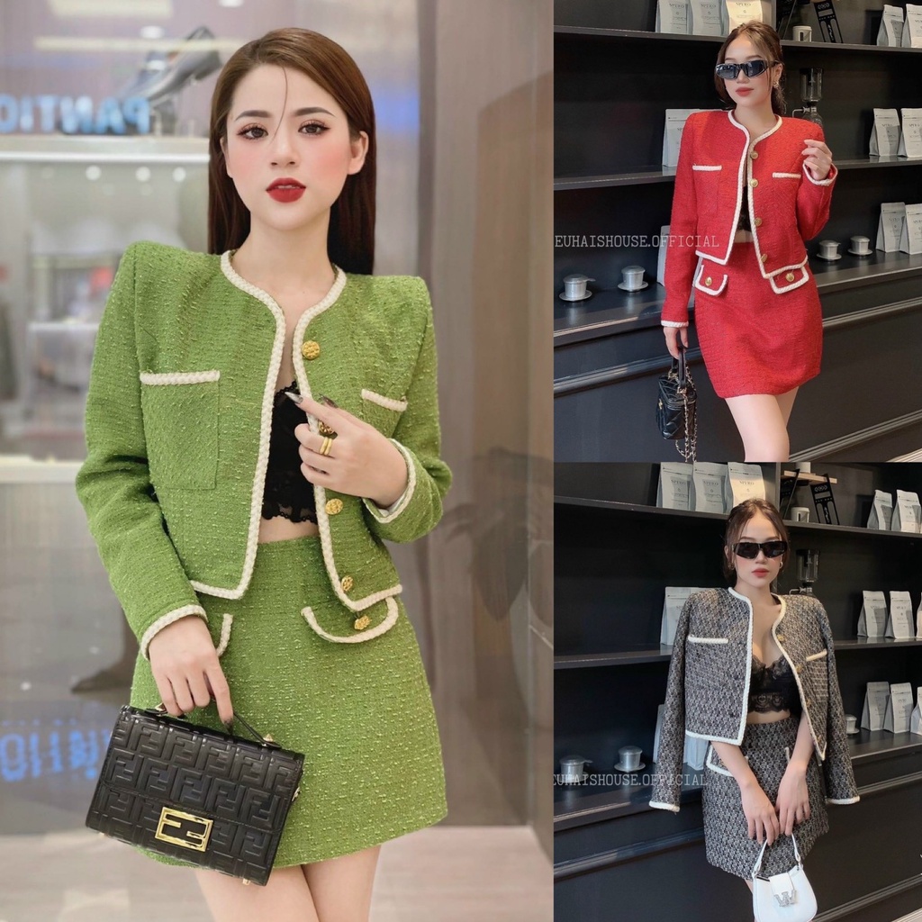 Set bộ đồ nữ áo khoác dạ mix chân váy chữ A không kèm lót sang chảnh, xinh xắn dành cho các nàng đi chơi, đi làm