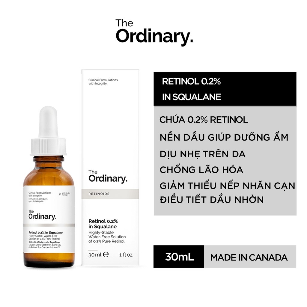 Tinh Chất Chống Lão Hóa The Ordinary Retinol 0.2 % / 0.5% / 1% In Squalane 30ml