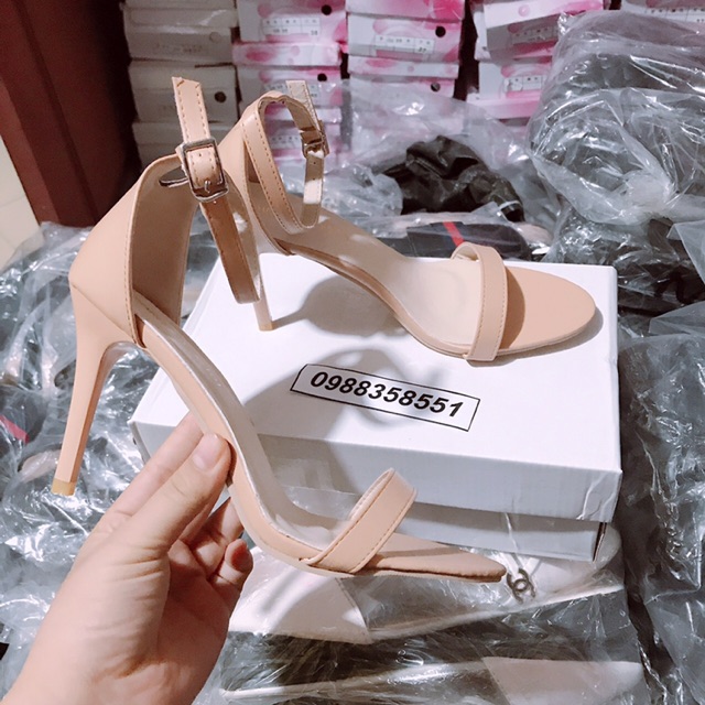 [KÈM ẢNH THẬT] SANDAL GÓT NHỌN QUAI MẢNH NGỌC TRINH 8p MÀU NUDE MAX CHẢNH