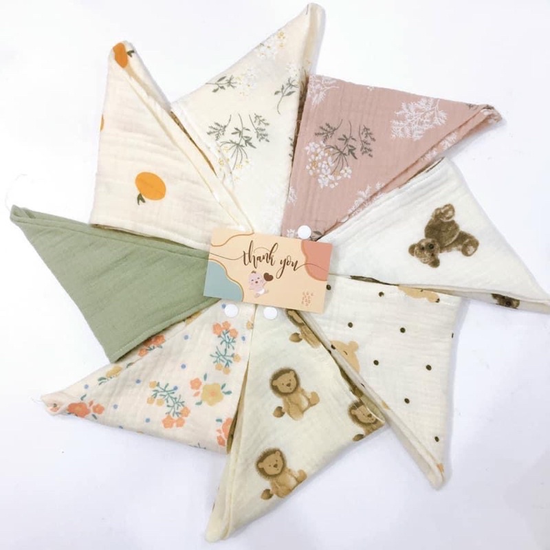 Yếm tròn cotton dáng HM, yếm xô tam giác Muslin hoạ tiết màu sắc xinh cho bé