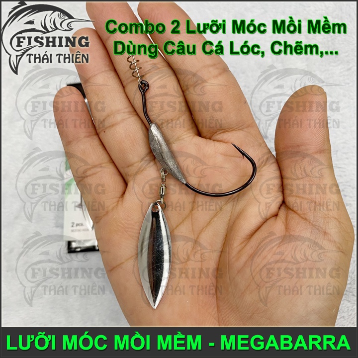 Combo 2 Lưỡi Móc Mồi Mềm Megabarra Có Thìa Chì Lưỡi Mustad Chuyên Dùng Câu Lure Cá Lóc, Chẽm, Tráp, Mú