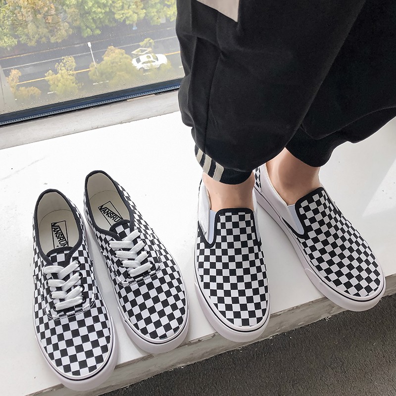 Giày Lười Canvas Họa Tiết Ca Rô Trắng Đen Size 39-44 Thời Trang Mới | BigBuy360 - bigbuy360.vn