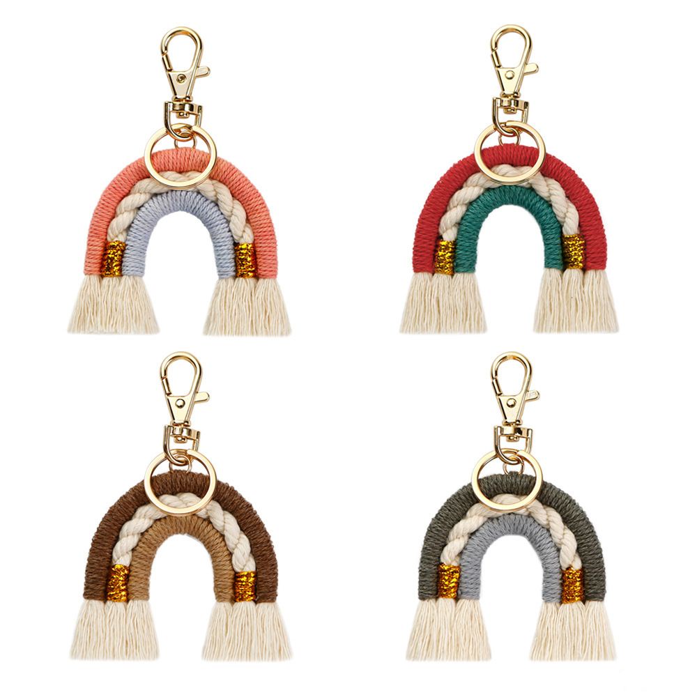 Móc khóa kiểu cầu vồng tua rua nhiều màu sắc phong cách bohemian thời trang