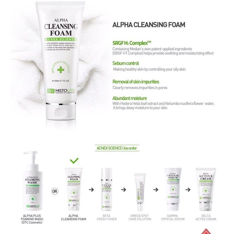 200ml Sữa rửa mặt vượt trội dạng gel cho da dầu mụn Alpha Cleansing Foam Histolab chính hãng Hàn