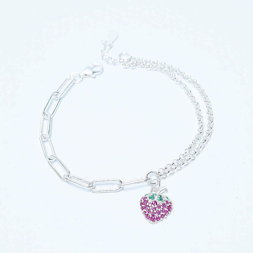 Lắc tay bạc QMJ Uyên ương mix charm dâu tây Q219