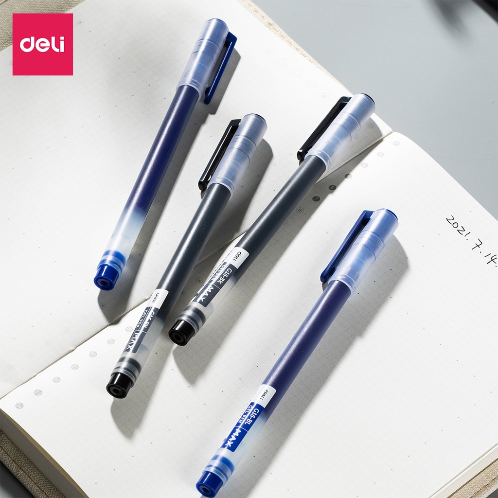Bút bi nước văn phòng mực gel 0.5mm Deli màu xanh đen nhanh khô viết đều trơn tru lâu hết mực chất lượng cao EG16