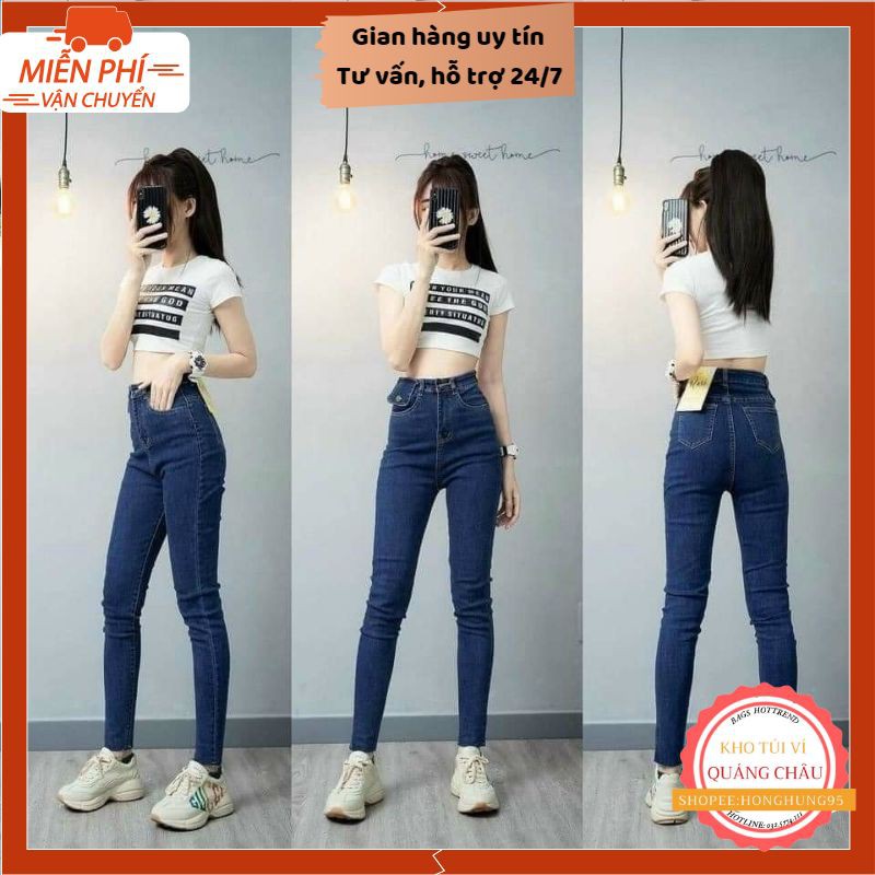 Quần Jean Nữ FREESHIP Quần Bò Dáng Ôm Nắp Túi Quần Jeans Skinny Cạp Cao Siêu Co Dãn 2 màu Đủ Size hàng cao cấp mã Q2