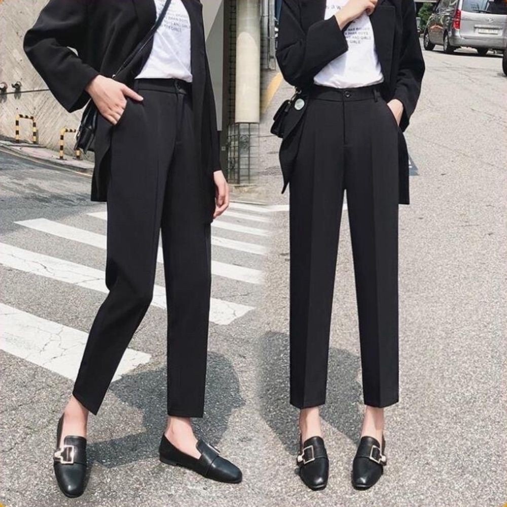 [FREE SHIP]Quần vải nữ dáng baggy cạp cao form đẹp màu đen - Quần vải nữ công sở dễ phối đồ đi làm đi học-