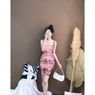 Đầm body lưới in hoa co giãn