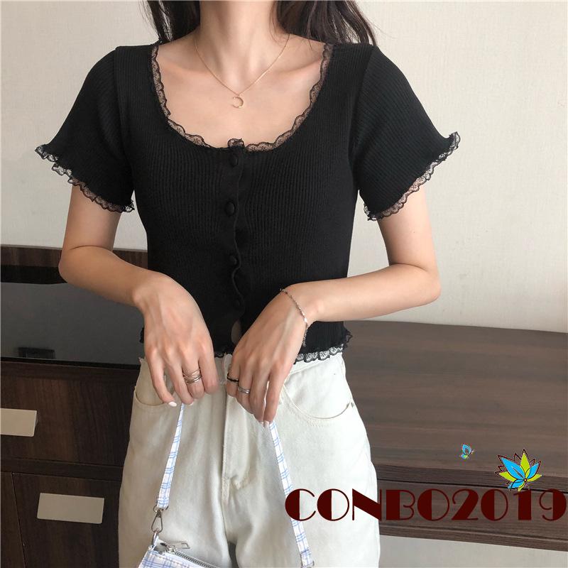 Áo Cardigan Ngắn Tay Phối Ren Xinh Xắn Dành Cho Nữ