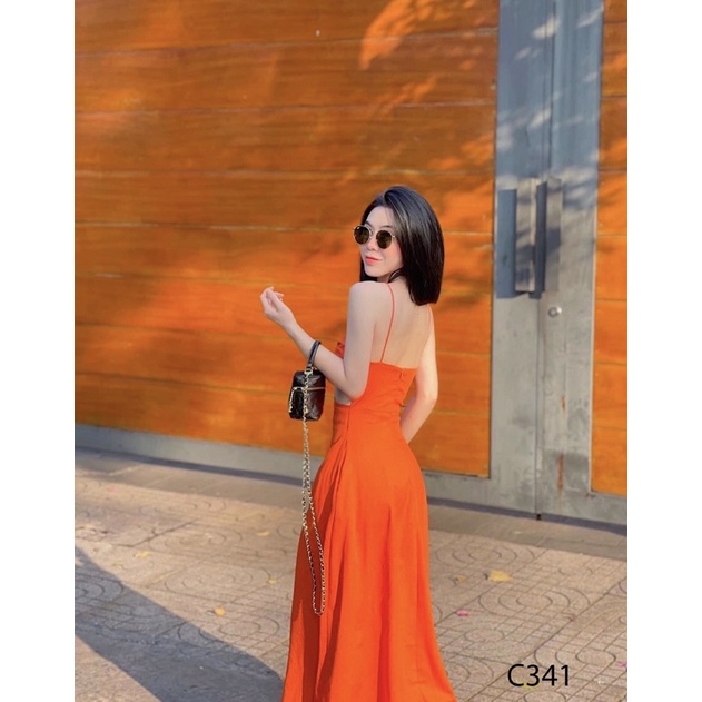 Đầm dây dáng dài cut eo hồng trendy