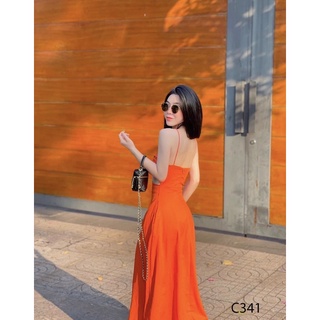 Đầm dây dáng dài cut eo hồng trendy
