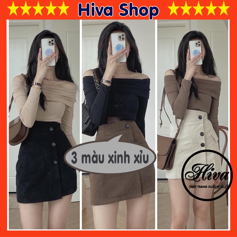 Áo len croptop nữ trễ vai ngang bản to dài tay gân tăm phối set đồ thu đông mẫu mới