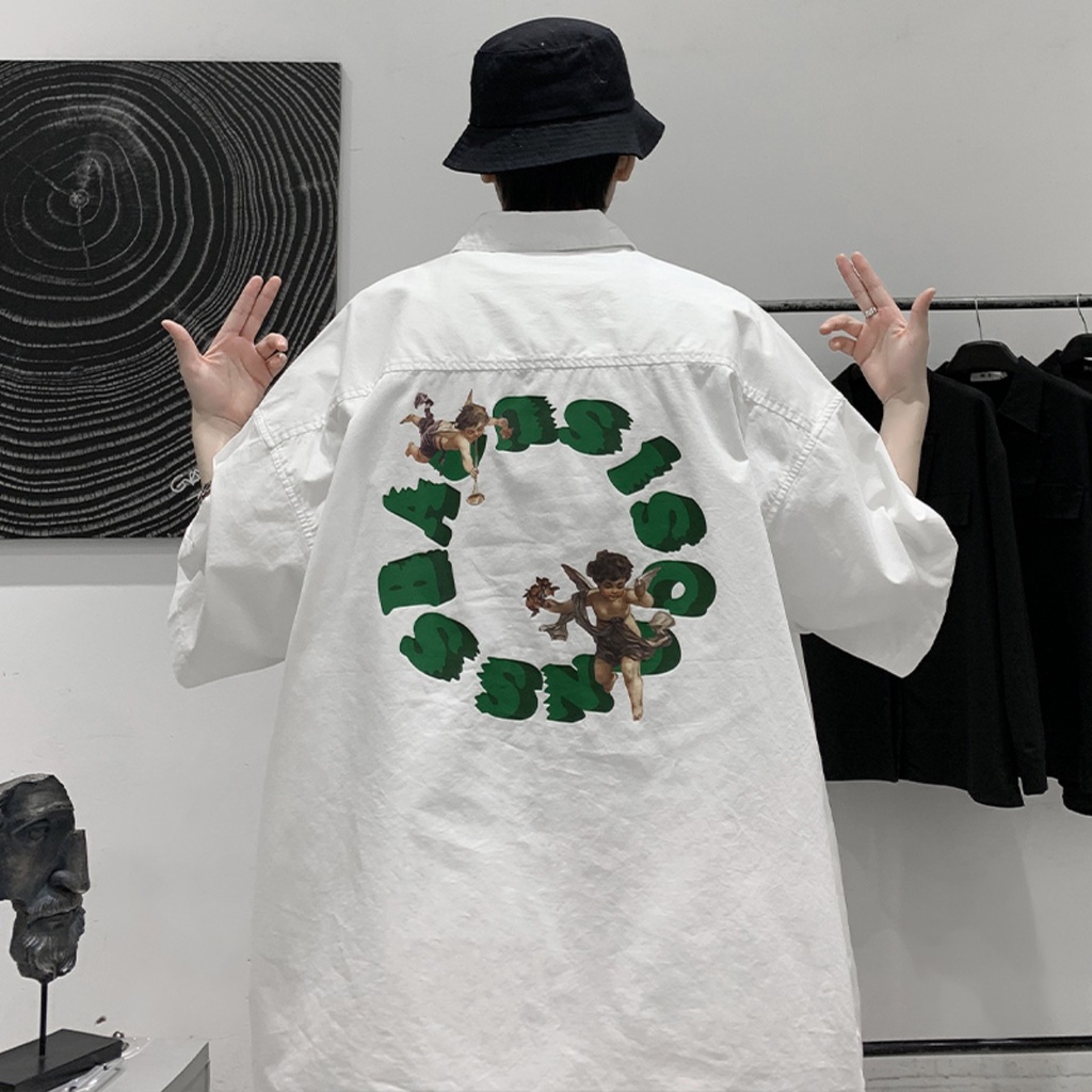Áo sơ mi tay lỡ unisex from rộng nam nữ , sơ mi nam nữ vải voan lụa mịn mát free size 40kg - 70kg in thiên thần