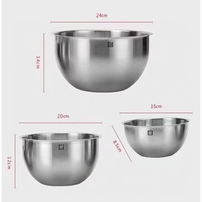 Set 3 Âu Trộn Bột Làm Bánh, Salat,  Đánh Trứng Inox Cao Cấp