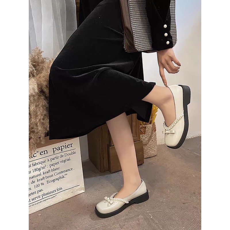 (Order kèm ảnh thật) Giày Mary Jane nữ chất da lì, giày nữ đế bằng phối quai ngọc | BigBuy360 - bigbuy360.vn