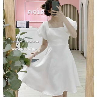 ĐẦM GẤM TAY PHỒNG CỔ VUÔNG (KÈM CLIP KÈM HÌNH THẬT)
