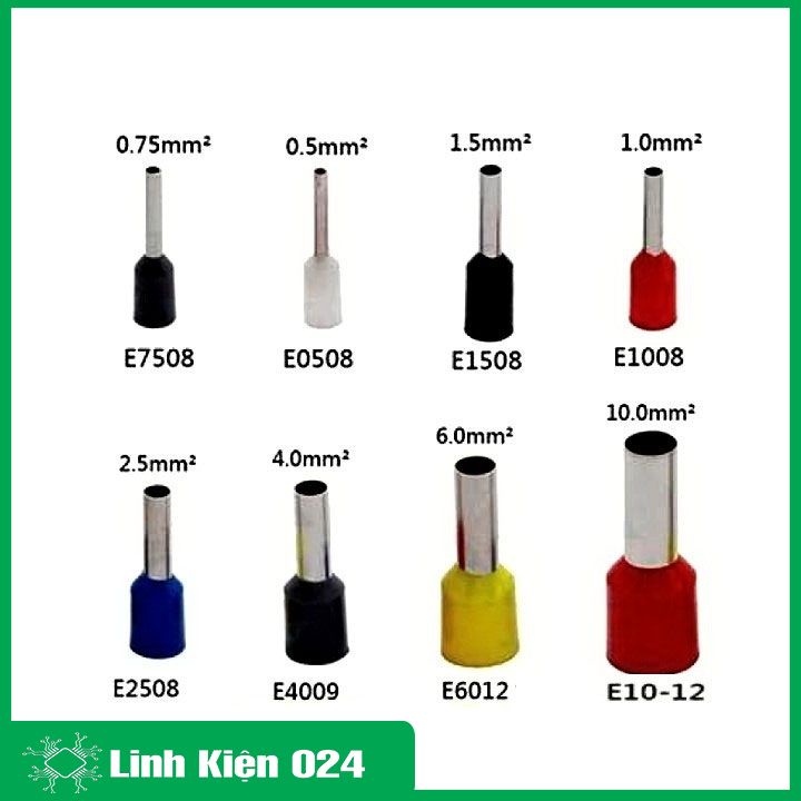 Đầu cos kim đặc PTV1.25-12 màu đỏ vàng xanh dương bọc phủ nhựa (gói 100 chiếc)