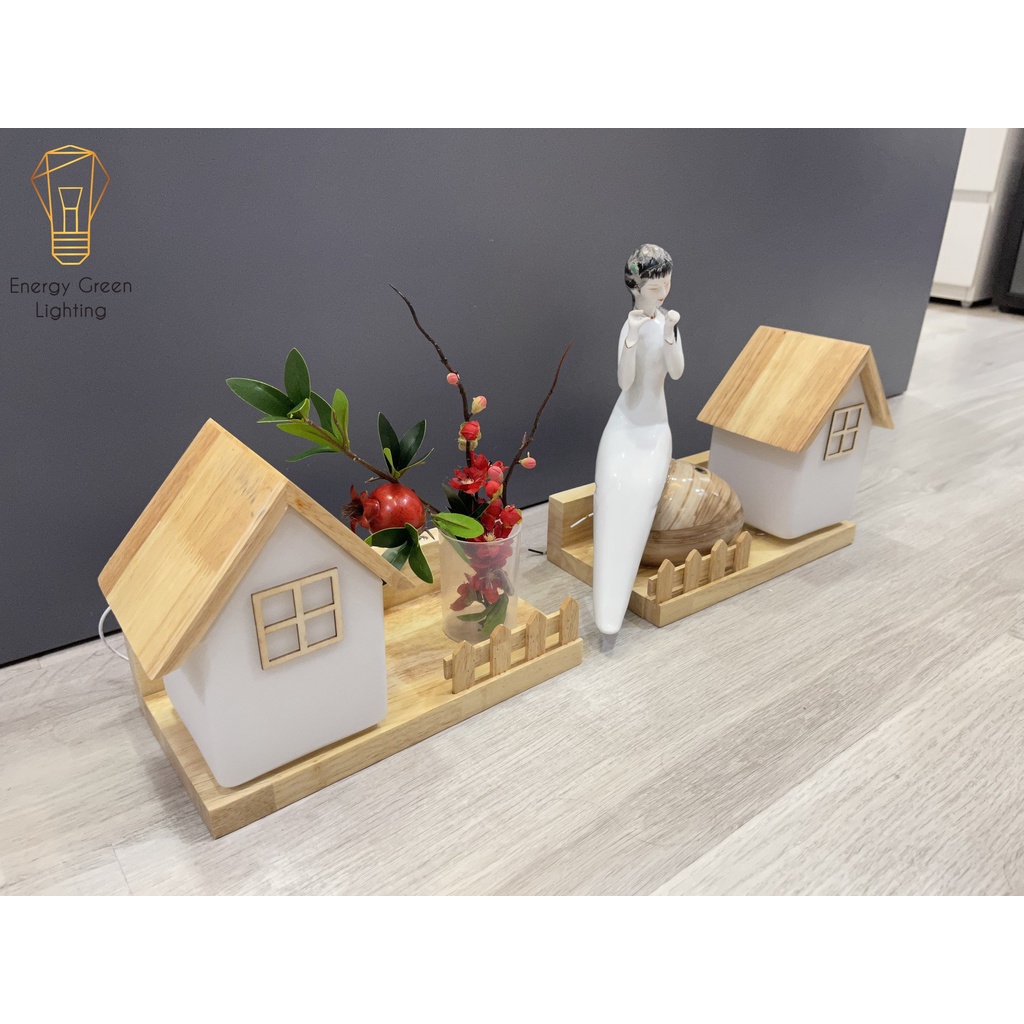 Đèn Tường Energy Green Lighting Kệ Gỗ Hình Ngôi Nhà Chao Thủy Tinh Hiện Đại DT-2719 - Trang Trí Căn Phòng