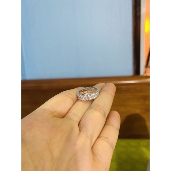 Nhẫn full 1-2 hàng đá xung quanh bạc nguyên phủ vàng trắng đk 1,6-1,7cm