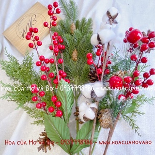 Cành Đào Đông Cherry Giả Cao Cấp Merber (Mơ & Bơ) Loại 12 Nhánh, Có Lá, Cụm Nhánh - Cánh Khô Decor Trang Trí Nhà