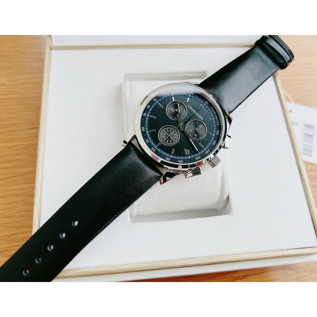 Đồng hồ nam chính hãng Calvin Klein Completion Chronograph Quartz Black Dial Men Watch KAM271C1-máy pin -Kinh cứng