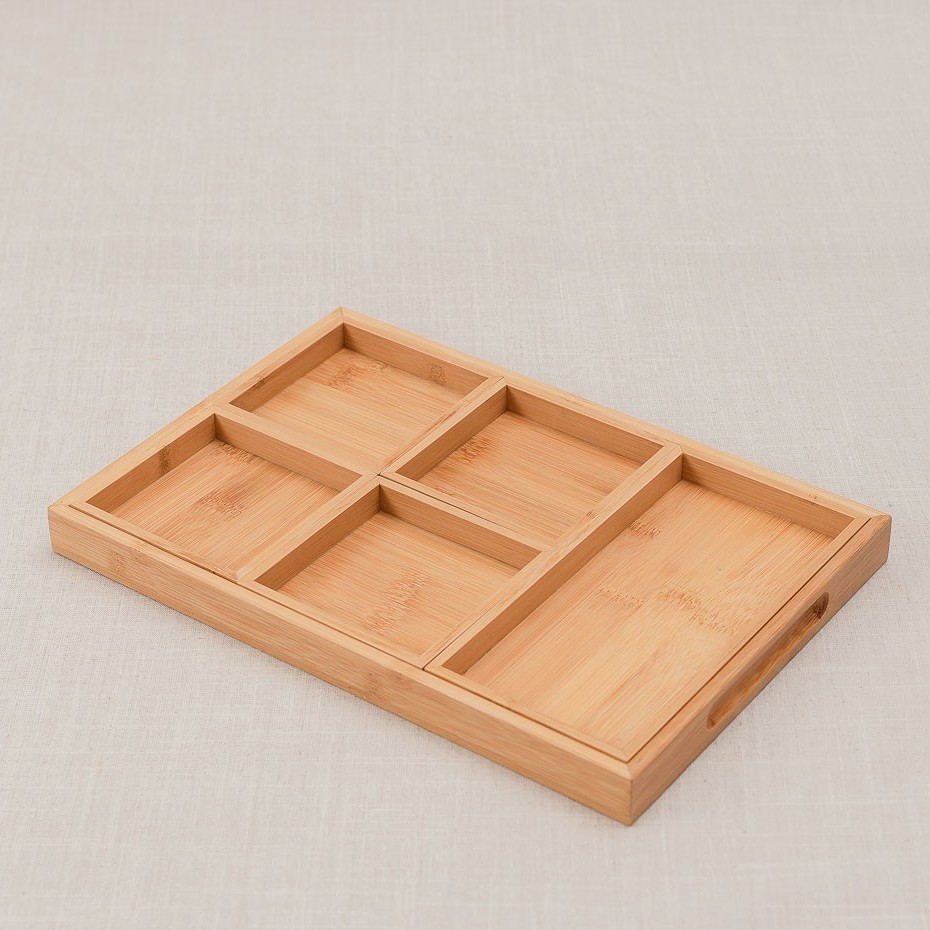 Khay tre đa năng 6 chi tiết có thể tháo rời, Kích thước 31.7x21.7x2.5cm