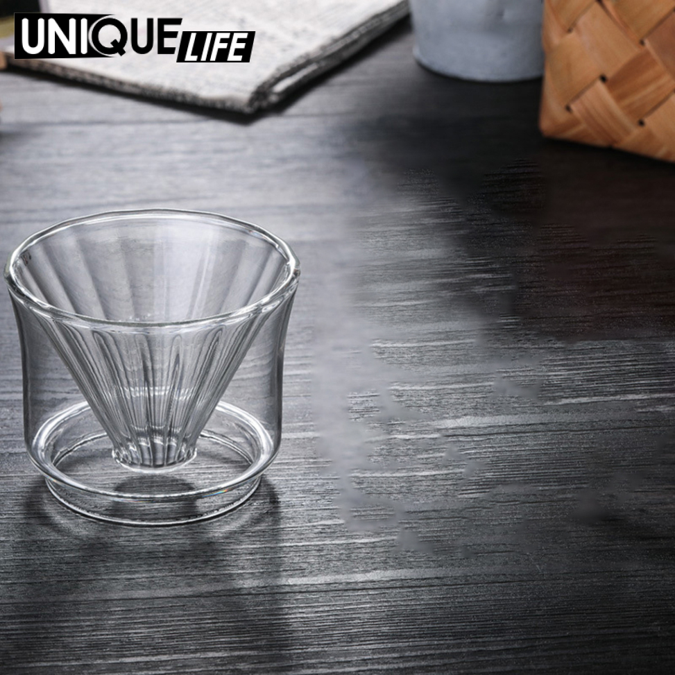 [Unique Life]Glass Coffee Dripper Cup Coffee Sharing Pot Removable Brew Coffee Filter Funnel 1-2 Cups