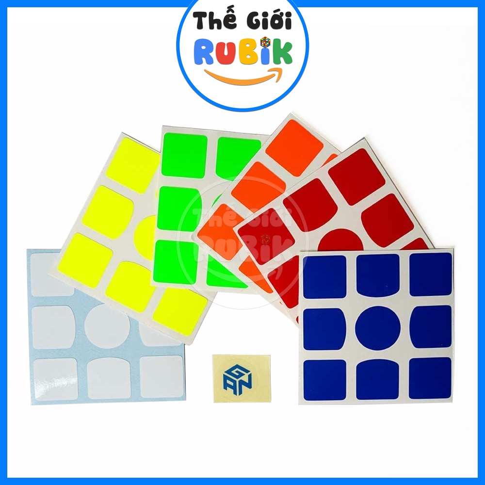 Bộ Sticker Rubik 3x3 Hãng GAN CUBE Tặng Kèm Logo. Tâm Tròn Siêu Xịn. Bộ Decal Giấy Dán Thay Thế | Thế Giới Rubik
