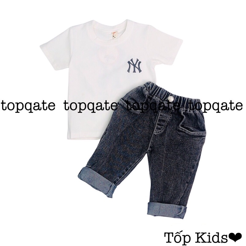 Bộ bé trai áo phông kèm quần bò Jeans siêu chất cho bé 6-20kg mã QATEA150