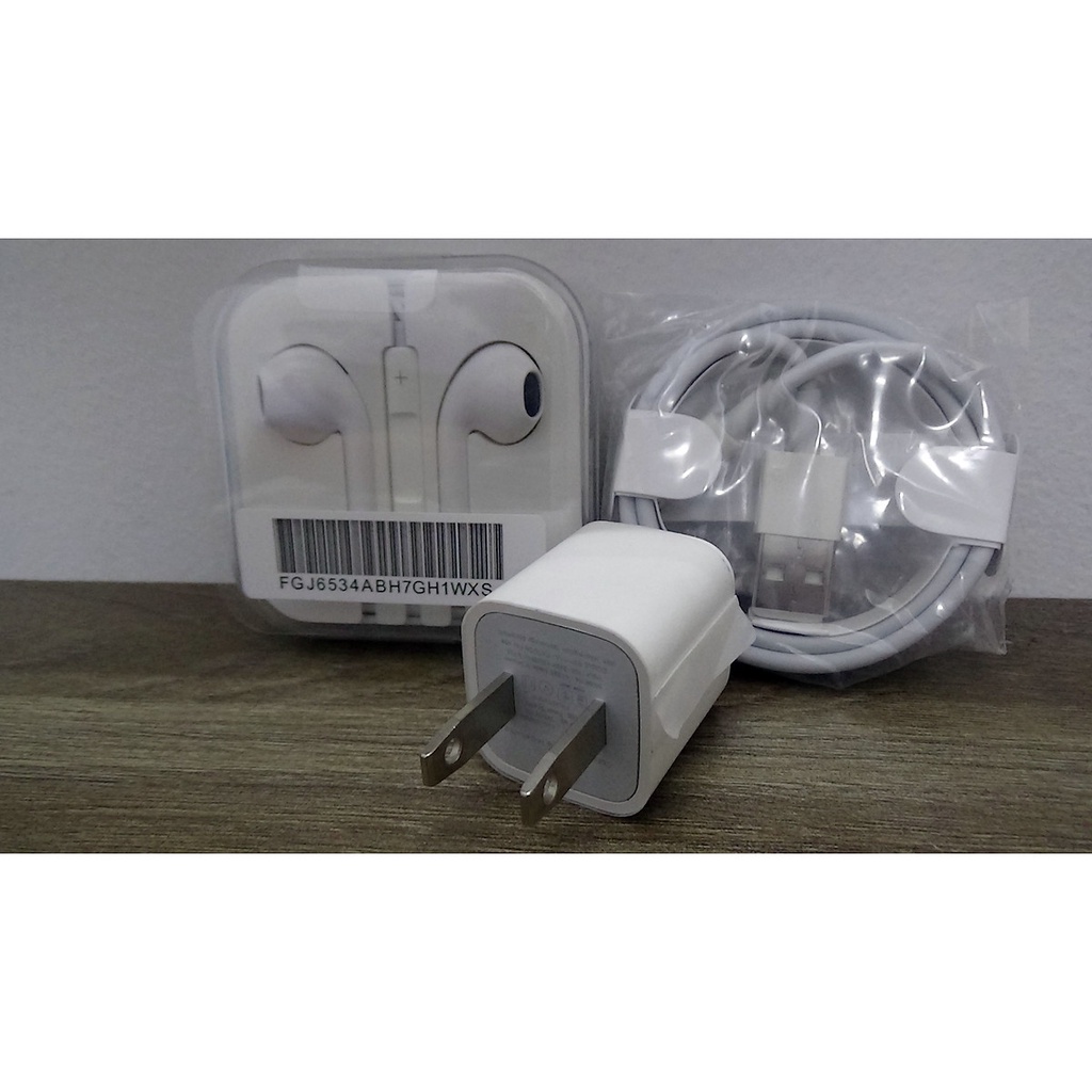 Combo bộ Sạc và tai nghe dành cho iPhone 5 (củ vuông, cáp màu trắng, tai nghe tặng hộp)