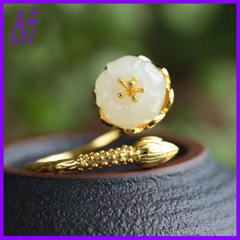 Nhẫn Bạc S925 Đính Đá Ngọc Bích Trắng A7Jade